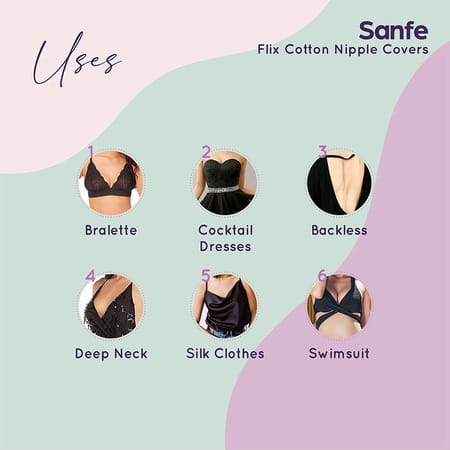 Sanfe Flix Cotton Nipple Covers | 10 Breathable Nipple Pasties | No Show Bra For Women