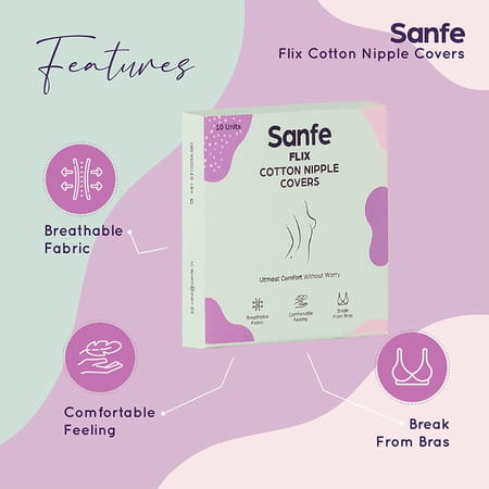 Sanfe Flix Cotton Nipple Covers | 10 Breathable Nipple Pasties | No Show Bra For Women