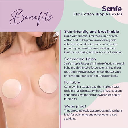 Sanfe Flix Cotton Nipple Covers | 10 Breathable Nipple Pasties | No Show Bra For Women