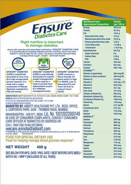 Ensure Diabetes Care Specialized Nutrition Drink Vanilla - 400G Box