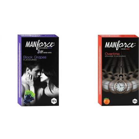 Manforce 3 In 1 Wild Black Grapes Flavoured Condoms & Overtime Orange Flavoured Set Of 2 - 20 Pcs