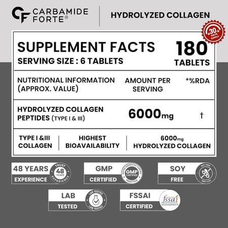 Carbamide Forte Hydrolyzed Collagen Peptides 6000mg - 180 Tablets