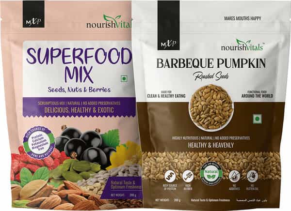 Nourishvitals Healthy Munching Combo Superfood Mix Seeds Barbeque Pumpkin Roasted Seed 200Gm Each)