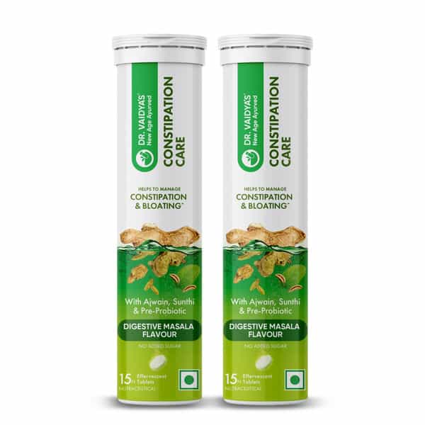 Dr. Vaidya's Constipation Care Effervescent Tablets | Digestive Masala Flavour | 15N (Pack Of 2)