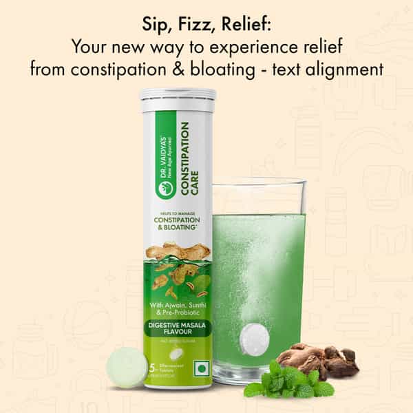 Dr. Vaidya's Constipation Care Effervescent Tablets | Digestive Masala Flavour | 15N (Pack Of 2)