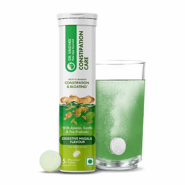 Dr. Vaidya's Constipation Care Effervescent Tablets | Digestive Masala Flavour | 15N (Pack Of 2)