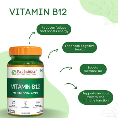 Pure Nutrition Vitamin B12 (Methylcobalamin)1500mcg Boosts Energy|Improves Brain Health (60 Tablets)