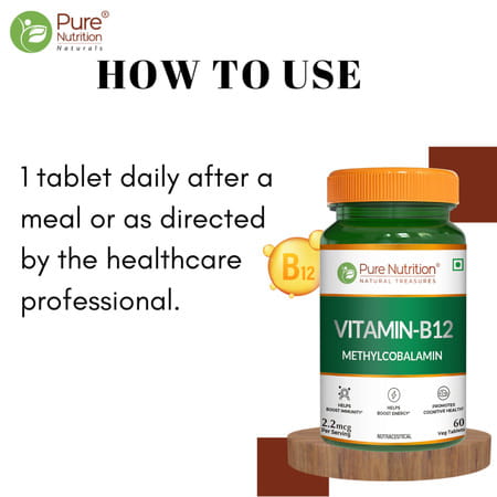 Pure Nutrition Vitamin B12 (Methylcobalamin)1500mcg Boosts Energy|Improves Brain Health (60 Tablets)