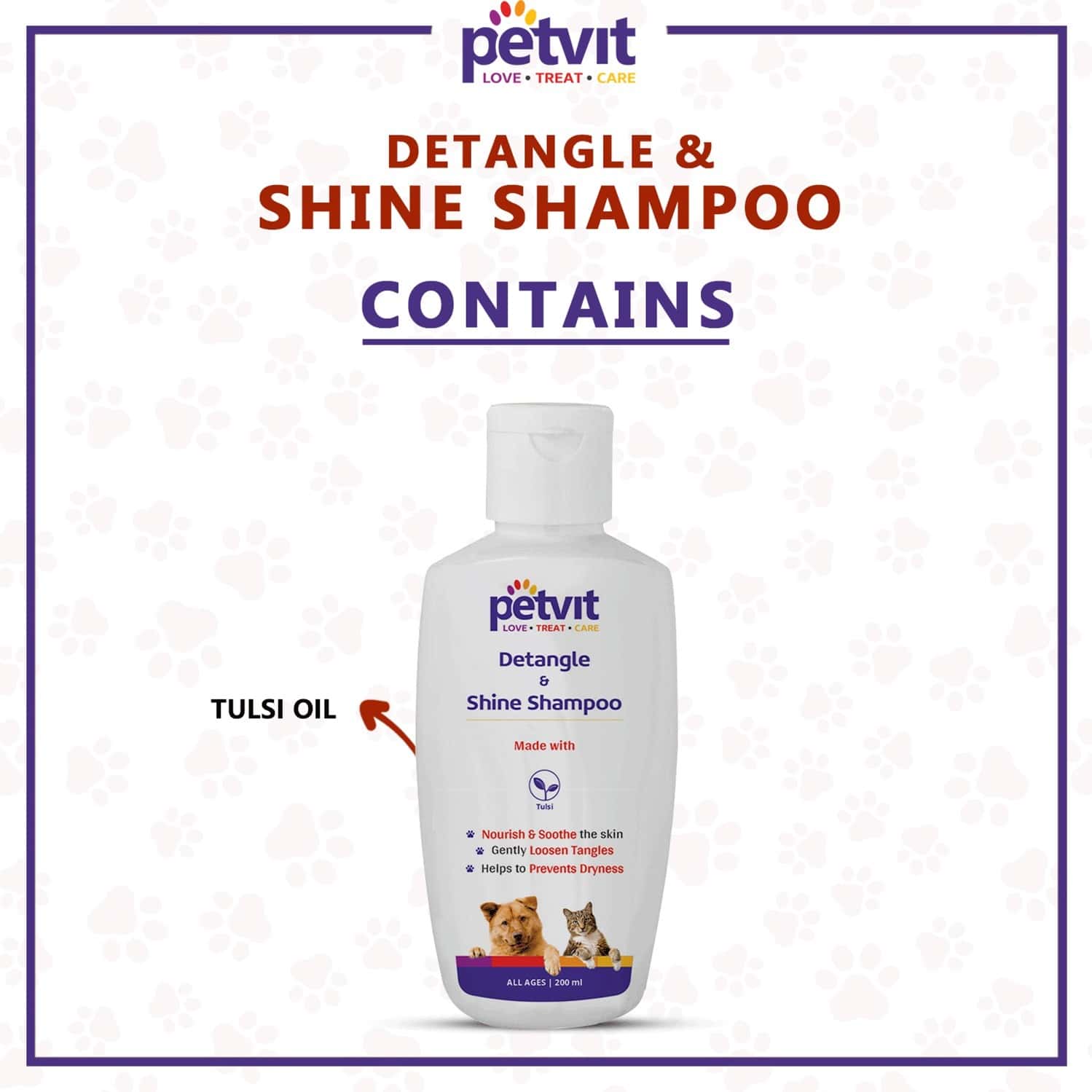 Buy PETVIT DETANGLE & SHINE SHAMPOO WITH TULSI OIL & CONDITIONS FOR ALL