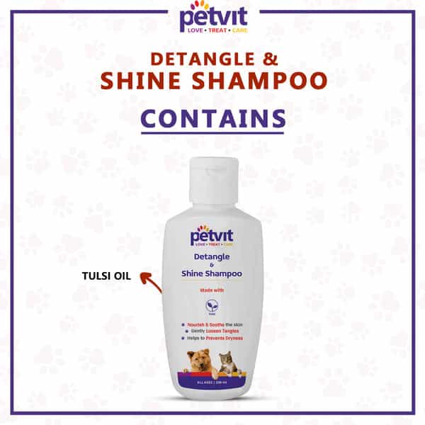 Petvit Detangle & Shine Shampoo With Tulsi Oil & Conditions For All Breed Dog/Cat - 200Ml