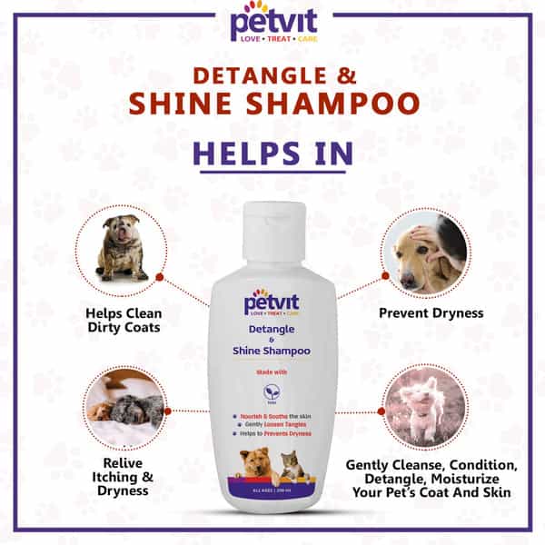 Petvit Detangle & Shine Shampoo With Tulsi Oil & Conditions For All Breed Dog/Cat - 200Ml