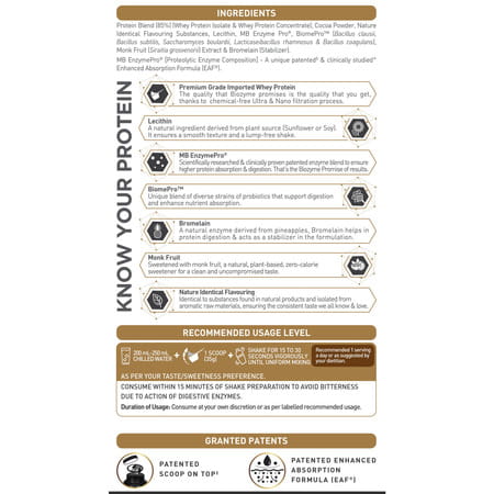 Muscleblaze Biozyme Gold 100 Whey Protein (Monk Fruit Sweetened Chocolate Hazelnut | 1kg With Shaker