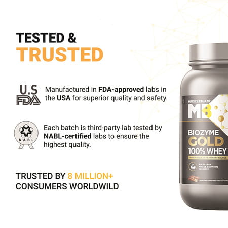 Muscleblaze Biozyme Gold 100 Whey Protein (Monk Fruit Sweetened Chocolate Hazelnut | 1kg With Shaker