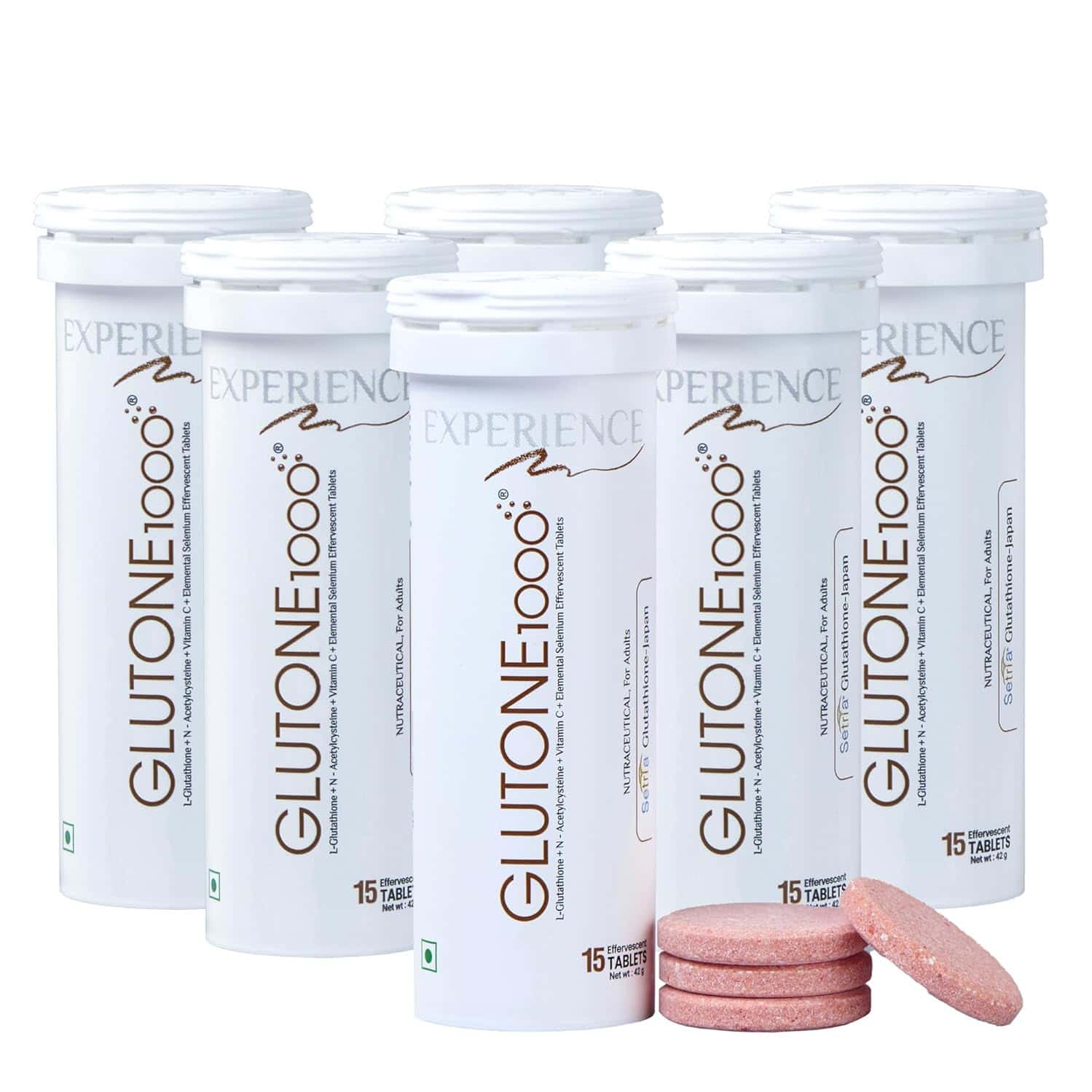 Glutone 1000 Setria L-glutathione & Vitamin C Effervescent Tablets | Skin Brightening 15n Pack Of 6