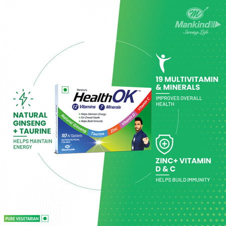 Health Ok Multivitamin With Vitamin D | C & Other 17 Multivitamins Minerals 10 Tablets X Pack Of 2