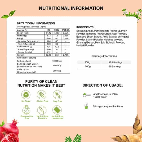 Vegan Greens Natural Plant Biotin 10,000+ Mcg Sesbania Agati, 14 Herbs & More. 100G, Classic Natural