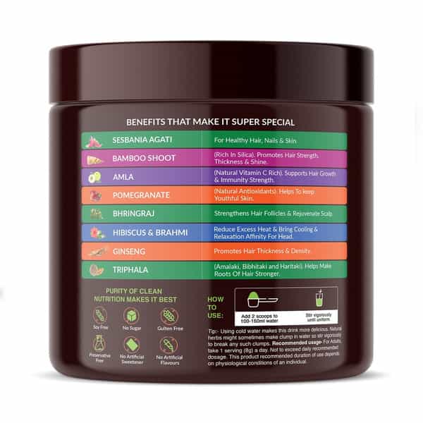 Vegan Greens Natural Plant Biotin 10,000+ Mcg Sesbania Agati, 14 Herbs & More. 100G, Classic Natural