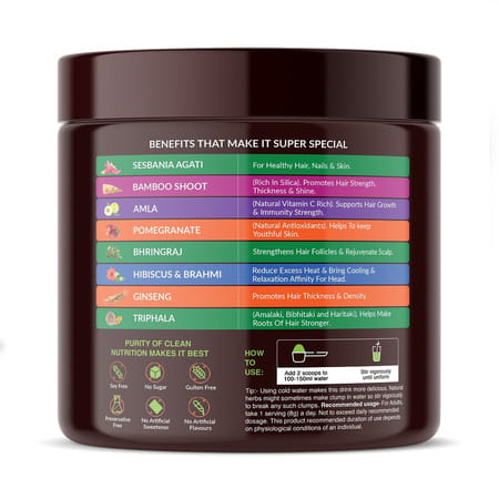 Vegan Greens Natural Plant Biotin 10,000+ Mcg Sesbania Agati, 14 Herbs & More. 100g, Classic Natural