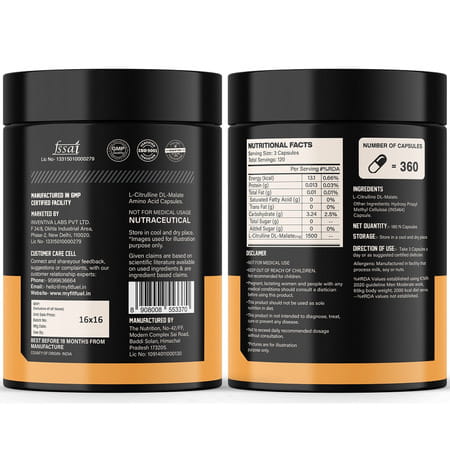 Myfitfuel Citrulline Malate (1500 Mg) 360 Capsules| Amino Acid