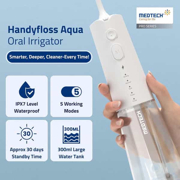 Medtech Handyfloss Aqua Water Flosser For Teeth | 300Ml Large Water Tank | 5 Cleaning Modes | 3 Tips