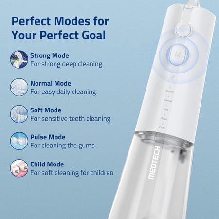 Medtech Handyfloss Aqua Water Flosser For Teeth | 300ml Large Water Tank | 5 Cleaning Modes | 3 Tips