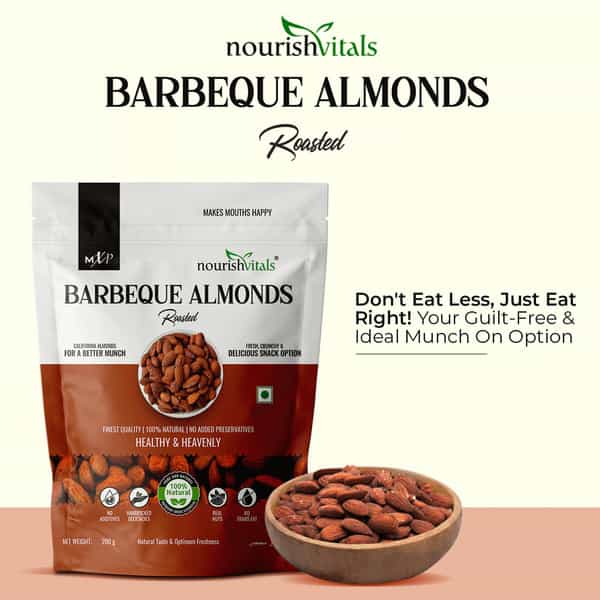 Nourishvitals Barbeque Roasted Almonds 200G X Pack Of 2 - No Added Oil Or Preservatives