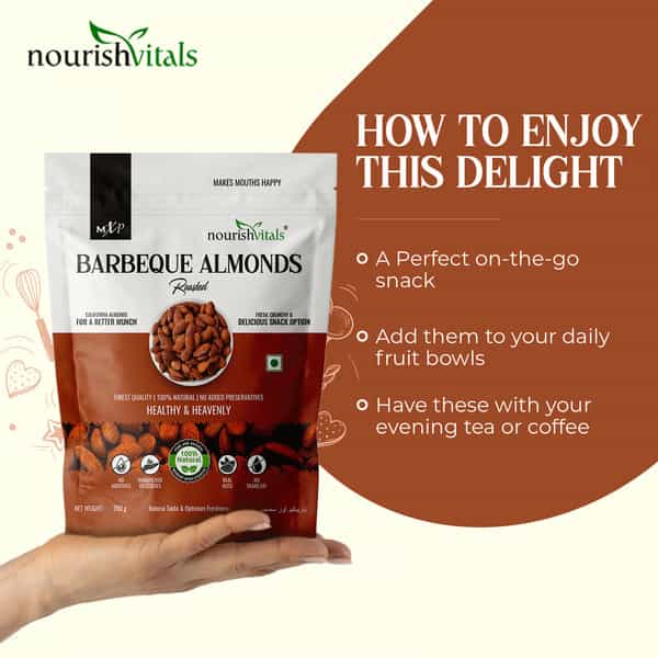 Nourishvitals Barbeque Roasted Almonds 200G X Pack Of 2 - No Added Oil Or Preservatives