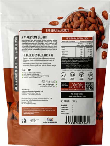 Nourishvitals Barbeque Roasted Almonds 200G X Pack Of 2 - No Added Oil Or Preservatives