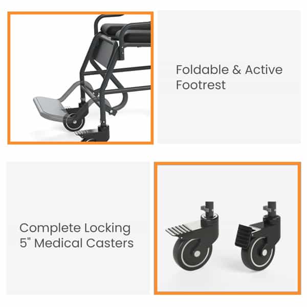 Arcatron Mobility 2000 Rollover Commode Wheelchair, Removable Armrest, Locking Wheels|Capacity 150Kg