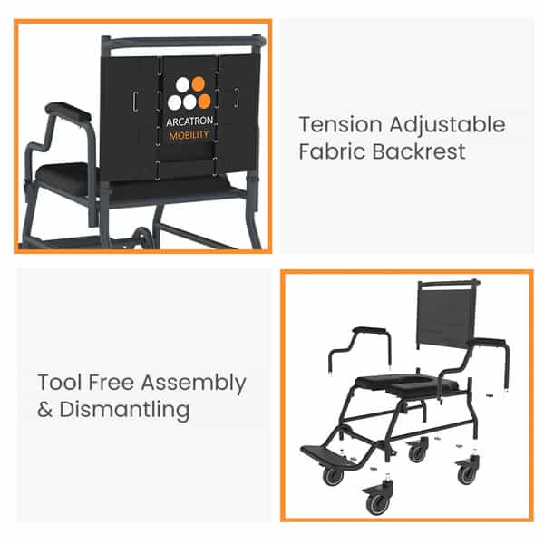 Arcatron Mobility 2000 Rollover Commode Wheelchair, Removable Armrest, Locking Wheels|Capacity 150Kg