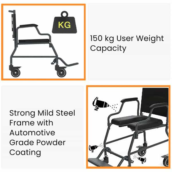 Arcatron Mobility 2000 Rollover Commode Wheelchair, Removable Armrest, Locking Wheels|Capacity 150Kg