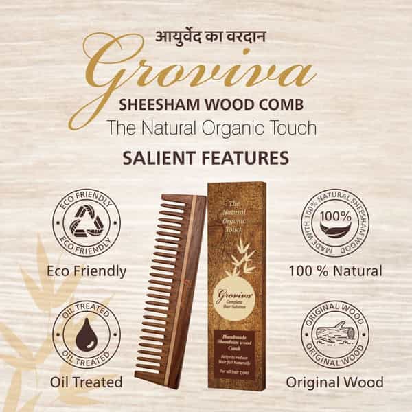 Groviva Sheesham Wood Comb 14 Fc | Hair Straightening | For Men (Pack Of 1)