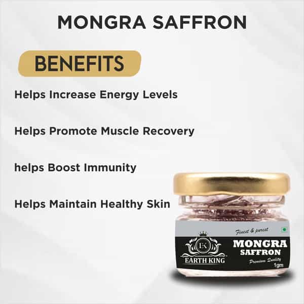 Earth King Natural & Finest Grade A++ Mongra Saffron Thread Kesar/Keshar/Zafran|Pregnant Women - 1Gm