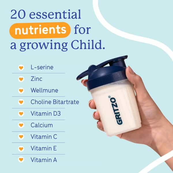 Gritzo Supermilk Growth (2-6Y Boy & Girl) Unsweetened Drink Mix | 6G Protein (Creamy Vanilla | 300G)