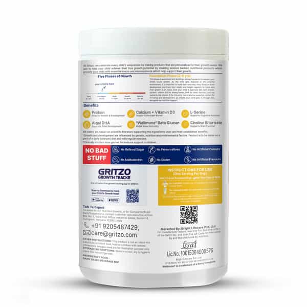 Gritzo Supermilk Growth (2-6Y Boy & Girl) Unsweetened Drink Mix | 6G Protein (Creamy Vanilla | 300G)