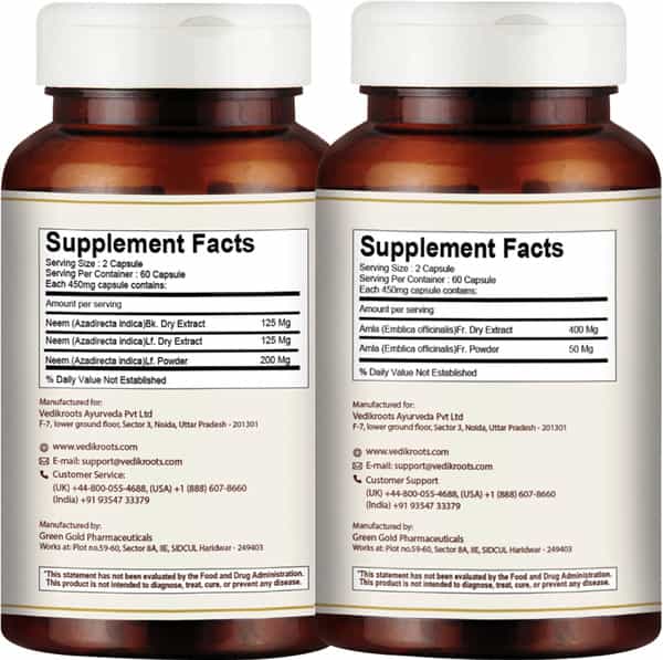 Vedikroots Neem + Amla 60 Capsules For Skin Rejuvenator Combo