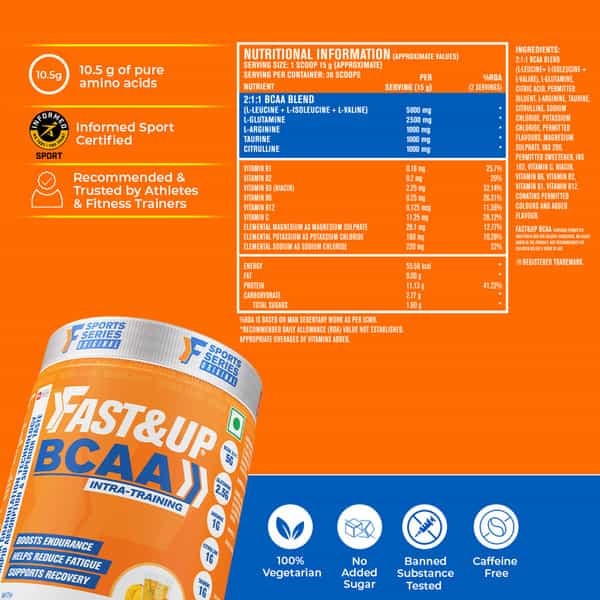 Fast&Up Bcaa Advanced With Glutamine | Citrulline | L-Arginine & Taurine - Peach Ice Tea Flavour