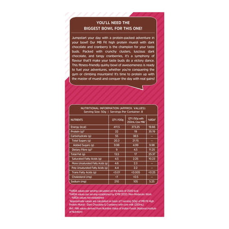 Muscleblaze High Protein Muesli 400 G | Dark Chocolate & Cranberry | Protein Breakfast Cereals