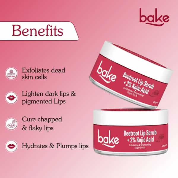 Bake 2% Kojic Acid Beetroot Lip Scrub For Dark Lips | Exfoliates & Hydrates | 25G