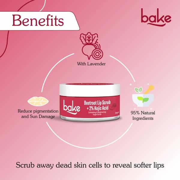 Bake 2% Kojic Acid Beetroot Lip Scrub For Dark Lips | Exfoliates & Hydrates | 25G