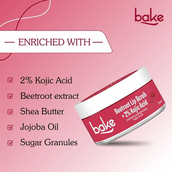Bake 2% Kojic Acid Beetroot Lip Scrub For Dark Lips | Exfoliates & Hydrates | 25G