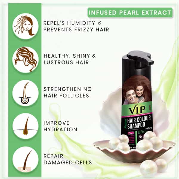 Vip Hair Colour Shampoo 180Ml Brown For Men And Women - Enriched With Pearl Extract