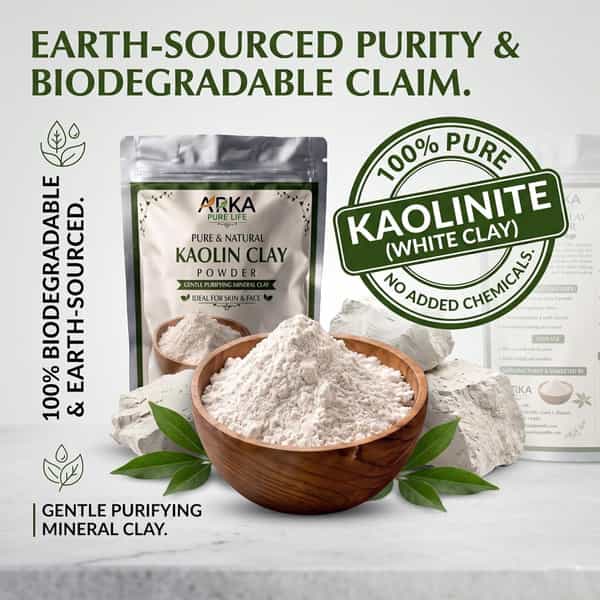 Arka Pure Life 100% Pure Kaolin Clay Powder For Face Mask & Diy Skincare ( 200G )