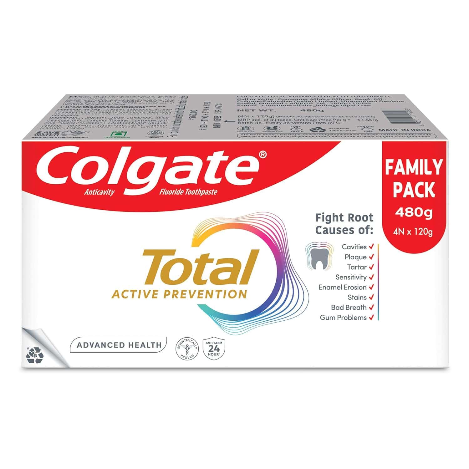 Colgate Visible White Teeth Whitening Toothpaste - 100g X 4 - 400g