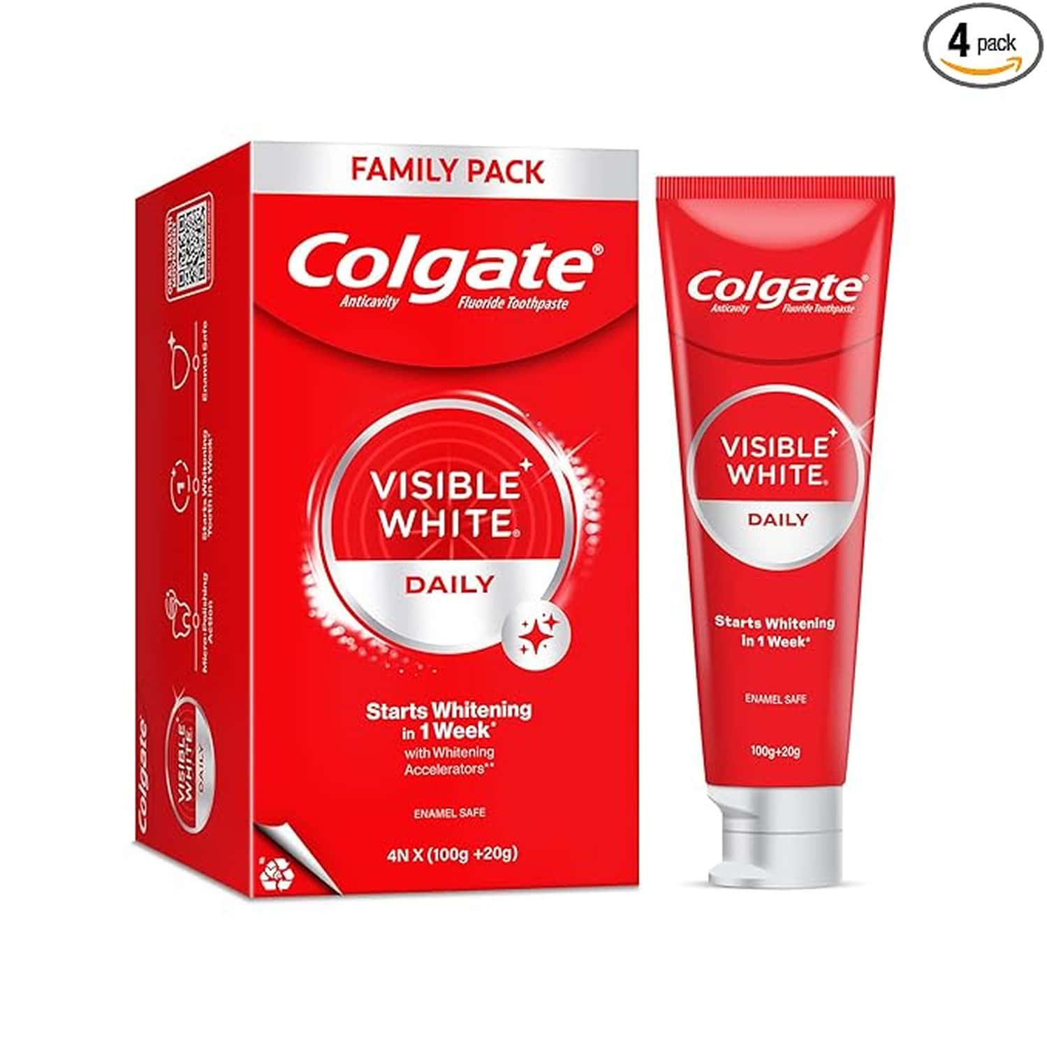 COLGATE VISIBLE WHITE TEETH WHITENING TOOTHPASTE FAMILY PACK (100G +20G) 480 GM