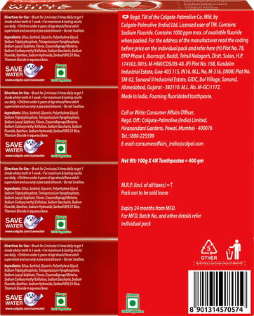 Colgate Visible White Teeth Whitening Toothpaste Family Pack (100g +20g) 480 Gm