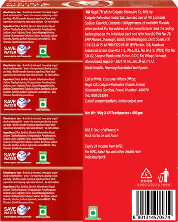 Colgate Visible White Teeth Whitening Toothpaste Family Pack (100g +20g) 480 Gm