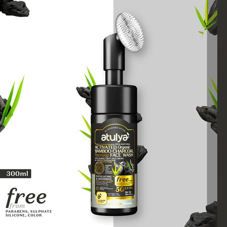 Atulya Activated Organic Bamboo Charcoal Face Wash With Silicone Brush Applicator - 150 Ml