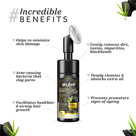 Atulya Activated Organic Bamboo Charcoal Face Wash With Silicone Brush Applicator - 150 Ml