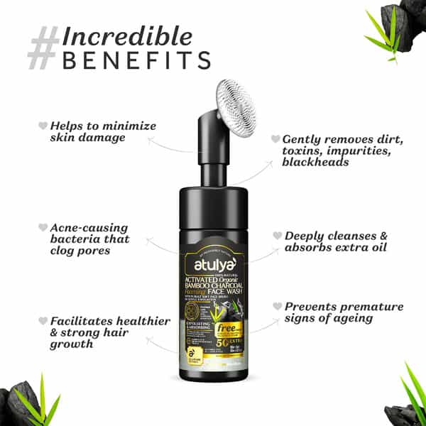 Atulya Activated Organic Bamboo Charcoal Face Wash With Silicone Brush Applicator - 150 Ml